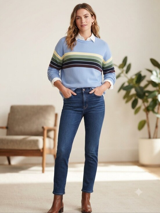 Kinesis Sweaters - Kinesis Striped Scoop-Neck Sweater in Light Blue